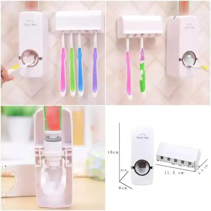 Automatic Toothpaste Dispenser, Press to Paste Toothpaste Squeezer and 5 Toothbrush Holders Bathroom Organizer Pak Stellar Store